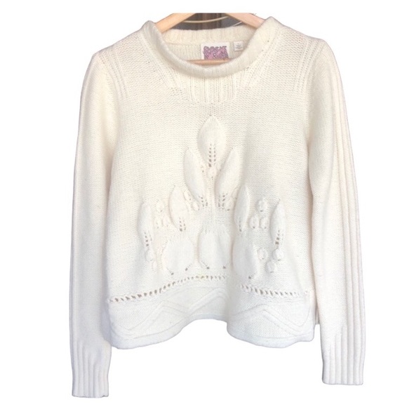 Anthropologie/Rosie Neira Botanical Chunky Knit Design Wool Sweater - Picture 2 of 8